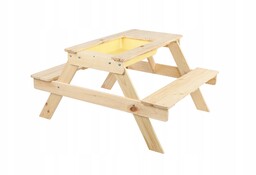Drewniany stół piknikowy z pojemnikiem na piasek stolik