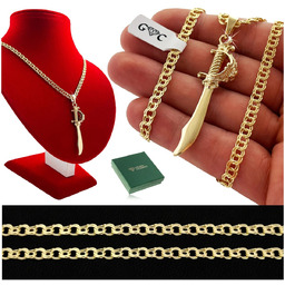 ZŁOTY ŁAŃCUSZEK MĘSKI GARIBALDI+MIECZ SZTYLET KORDELAS PIRACKI, 55cm