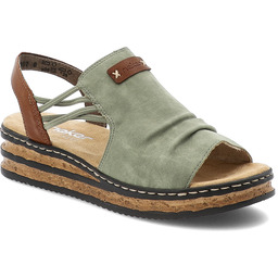 Rieker Zielone Sandały Modne Obuwie Damskie Na Koturnie