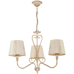 LAMPA WISZĄCA trzypunktowa kremowe abażury złote wykończenie styl