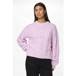 PIECES SWETER DAMSKI RÓŻOWY WARKOCZE OZDOBNE DŁUGI RĘKAW