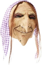 Smiffys Maska starej czarownicy z włosami i chustą