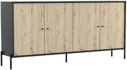 Komoda Ravi 4D czarna/dąb artisan 4 szafki, metalowe