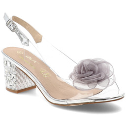 S.Barski Sandały damskie, z transparentnym paskiem ozdobny kwiat