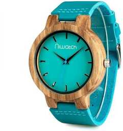 Zegarek drewniany Niwatch BASIC na turkusowym pasku -