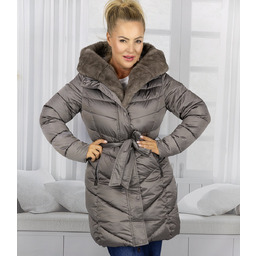 Długa kurtka damska płaszcz z futrzanym kołnierzem DIVA-L