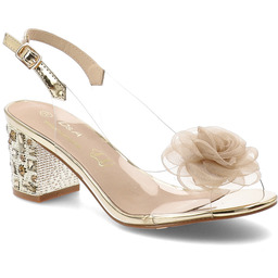 S.Barski Sandały damskie, cholewka z tworzywa ozdobny kwiat