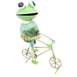 Figura metalowa żaba na rowerze 36 cm