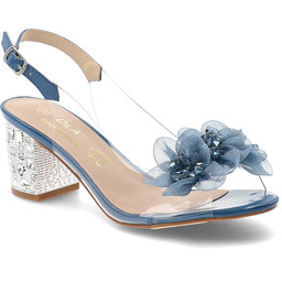 S.Barski Sandały damskie, transparentny pasek ozdobne kwiaty regulowany