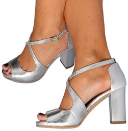 Sandały na słupku - TYMOTEO LENA/2 SREBRNE