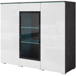 Komoda z witryną LED matera/biały połysk Vera HB120