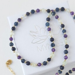 Pakamera Naszyjnik z kamieni naturalnych: chalcedon, prehnit, ametyst,