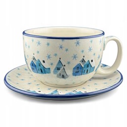 Filiżanka duża ze spodkiem 350 ml Unikat Domki