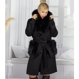 Elegancki damski płaszcz z ozdobnym futrem CRYSTAL-S