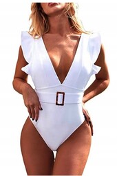 Strój kąpielowy jednoczęściowy V-neck : Kolor - Biały,