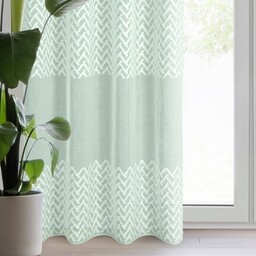 Firana miętowa zdobiona puszystą aplikacją 140x250 cm przelotka
