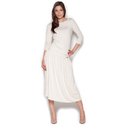 Ecru Dzianinowy Komplet Bluzka + Midi Spódnica