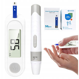 GLUKOMETR CYFROWY ZESTAW LCD 50 PASKÓW 50 LANCETÓW