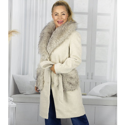 Elegancki damski płaszcz z ozdobnym futrem CRYSTAL-M