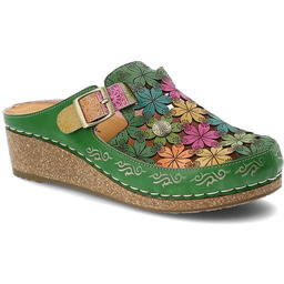 Laura Vita Klapki damskie, na koturnie ozdobny wzór