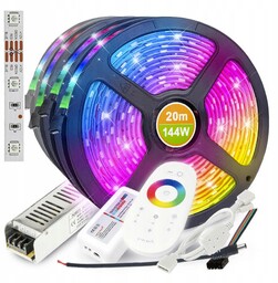 Taśma Led 20m Rgb Kolorowa Zestaw Pilot Zasilacz