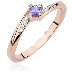 Złoty pierścionek Tanzanit 0,15ct różowe złoto pr. 585