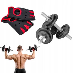 Hantle Żeliwne Regulowane 2X10KG Gryf Obciążenie Z Rękawiczkami