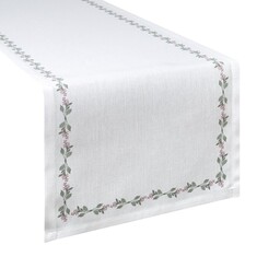 Eurofirany Obrus bieżnik 40x140 Lily biały zielony liście