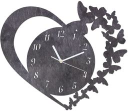 Drewniany zegar na ścianę Serce z motylkami