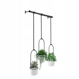 Zestaw 3 wiszących doniczek Triflora białe czarny drążek