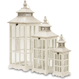 Lampion latarnia drewniana komplet 3 szt biel/szary 85/65/45cm