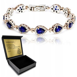 Bransoletka Srebrna Z Cyrkoniami I Szafirem Ręcznie Robiona