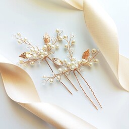 Złote wsuwki kokówki szpilki z listkami i perełkami