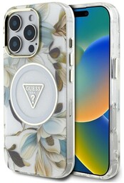 Guess Etui Glitter Flowers Triangle Buttons do MagSafe