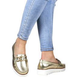 Mokasyny Ze Skóry Z Łańcuchem Na Grubej Podeszwie