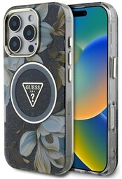 Guess Etui Glitter Flowers Triangle Buttons do MagSafe
