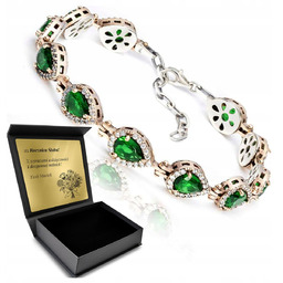 Bransoletka Srebrna 925 Cyrkonie Szmaragd Biżuteria Dla Kobiety