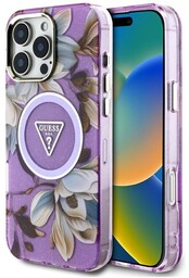 Guess Etui Glitter Flowers Triangle Buttons do MagSafe