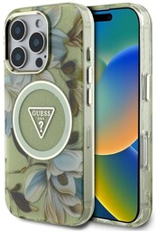 Guess Etui Glitter Flowers Triangle Buttons do MagSafe