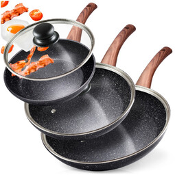 Zestaw patelni granitowy z pokrywkami szklanymi BLACK&WOOD 20