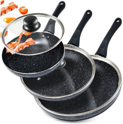Zestaw patelni granitowy z pokrywkami BLACK LINE 20