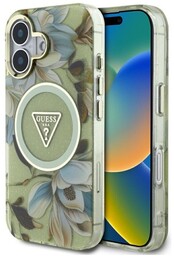 Guess Etui Glitter Flowers Triangle Buttons do MagSafe