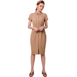 Gładka Szmizjerka z Krótkim Rękawem - Beżowa