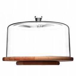 Drewniana patera obrotowa z kloszem na ciasta sery