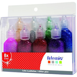 Artemio Klej brokatowy, 20 ml, zestaw 8 sztuk,