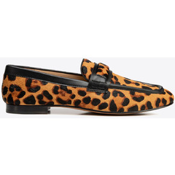 Mokasyny ze skóry naturalnej z włosiem w panterkę