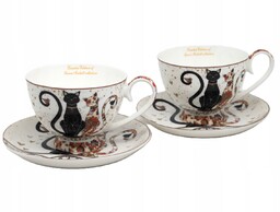 Luksusowy Zestaw Porcelanowych Filiżanek Z Podstawkami Koty