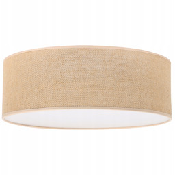 Lampa Sufitowa Okrągły Plafon Jutowy Abażur Boho Beżowy