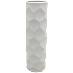WAZON ceramiczny, okrągły, biały, geometryczny, sześciokątny wzór