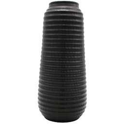 WAZON ceramiczny, czarny, okrągły, poziome prążkowania, nowoczesny